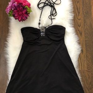 CACHE BLACK COCKTAIL MINI HALTER DRESS SIZE S.